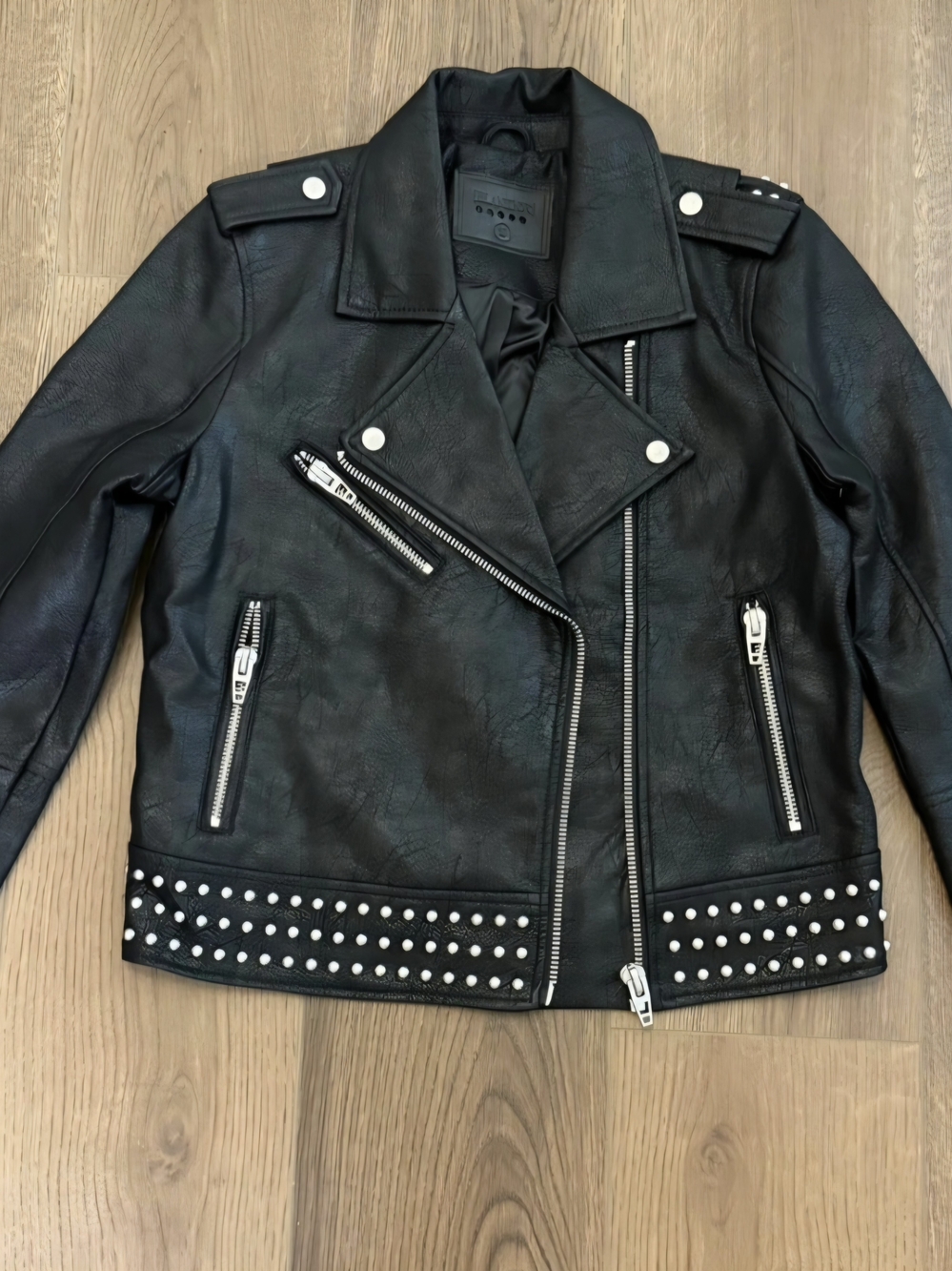 Blank NYC Black Studded Leather Biker Jacket